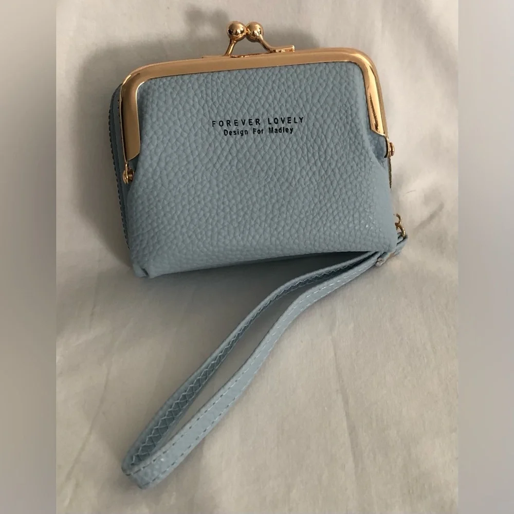 wallets wristlet for women 2 in 1  forever lovely design Madley graphic blue.